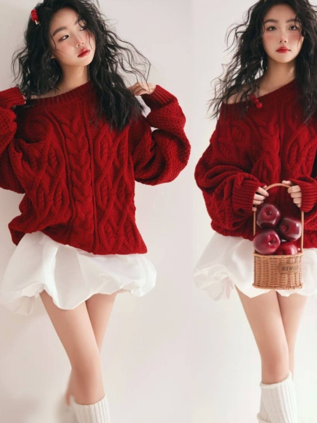 Photography Young - Czerwony Sweter Dziewczyna Studio Sztuka Zdjęcie