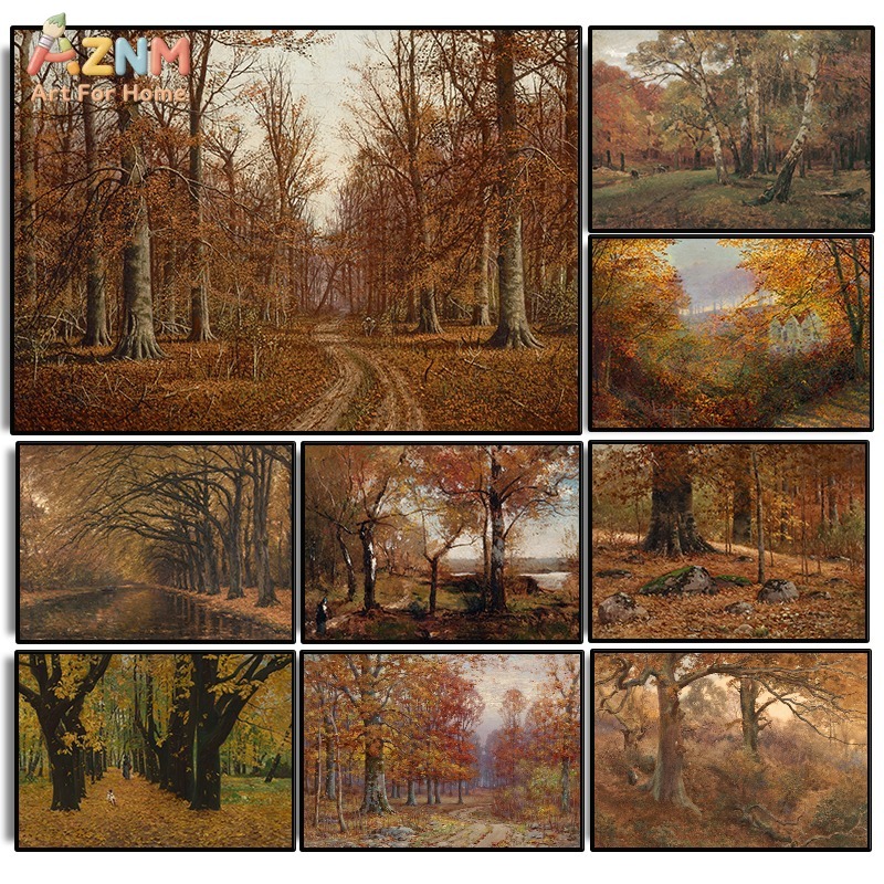 Photography Nature - AZNM Vintage Jesienny Krajobraz Leśny na